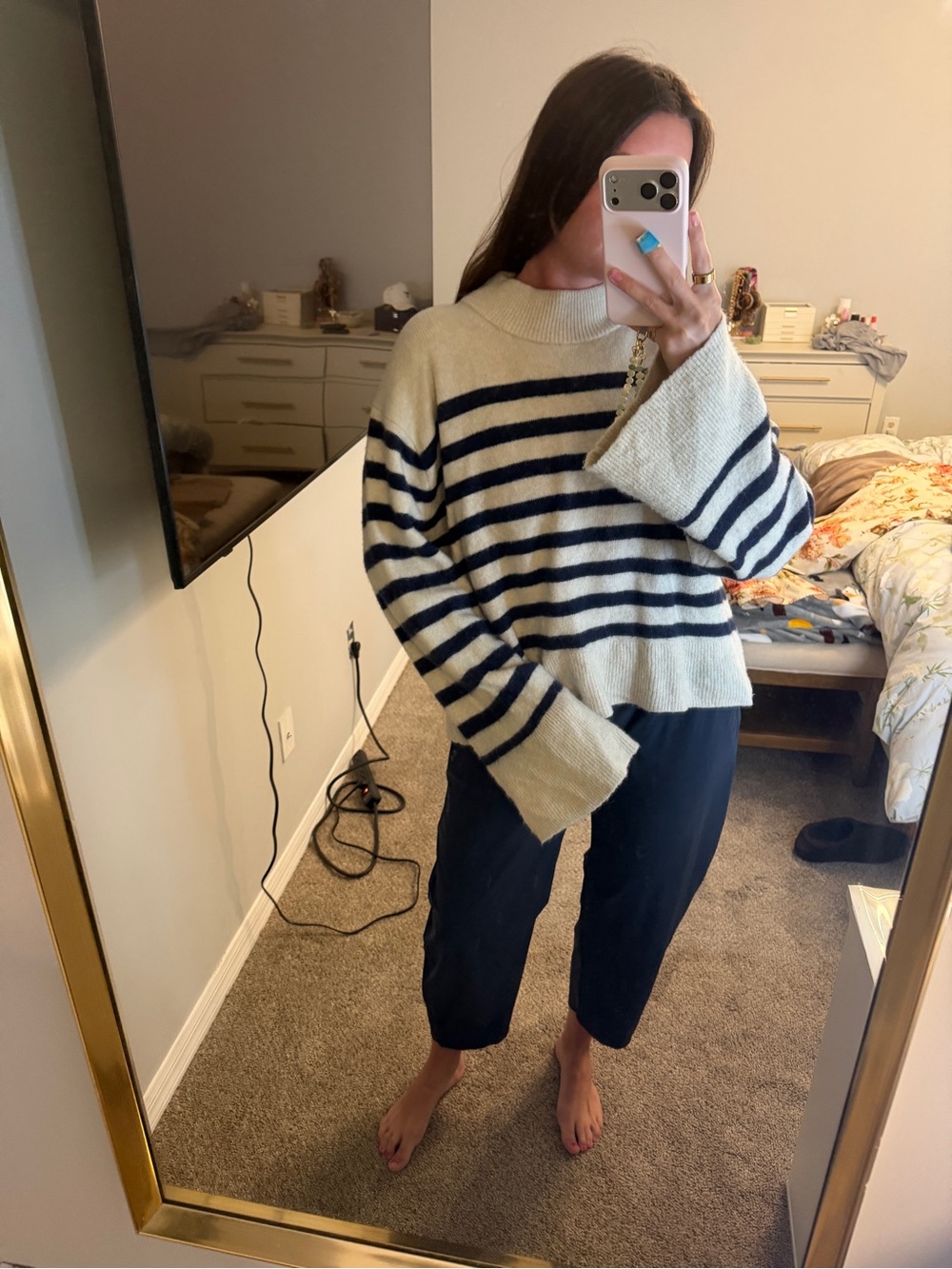 J.Crew Striped Crewneck Sweater in Cream and Navy